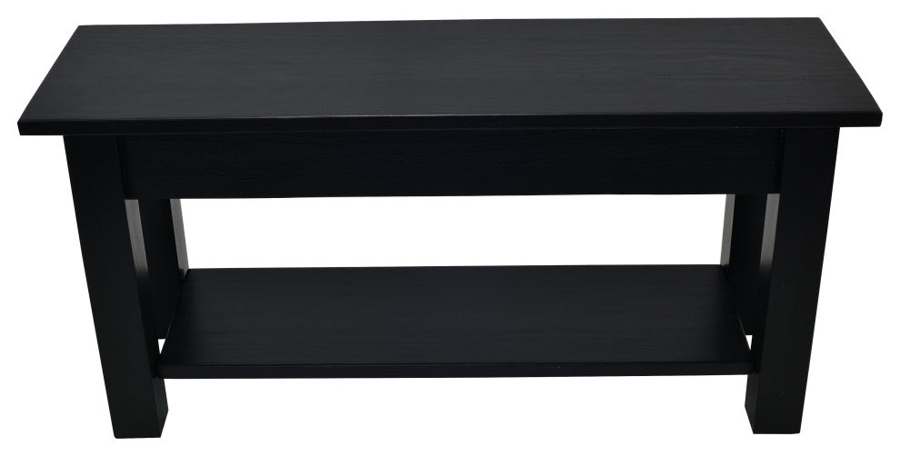 Tavern Farmhouse Storage Bench with shoe shelf / shoe rack, Black, 36"