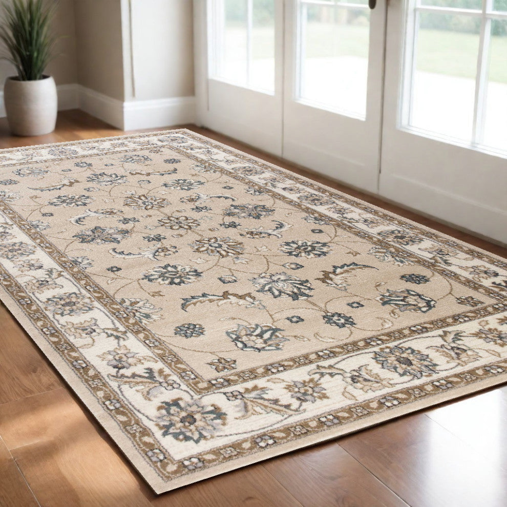 3' X 5' Gray and Ivory Floral Area Rug