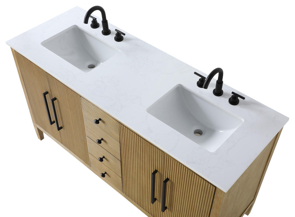 Home Living 60" Double Bathroom Vanity, Linen Oak