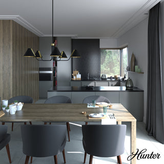 Hunter Grove Isle 5-Light Chandelier Light Fixture, Matte Black/Modern Brass