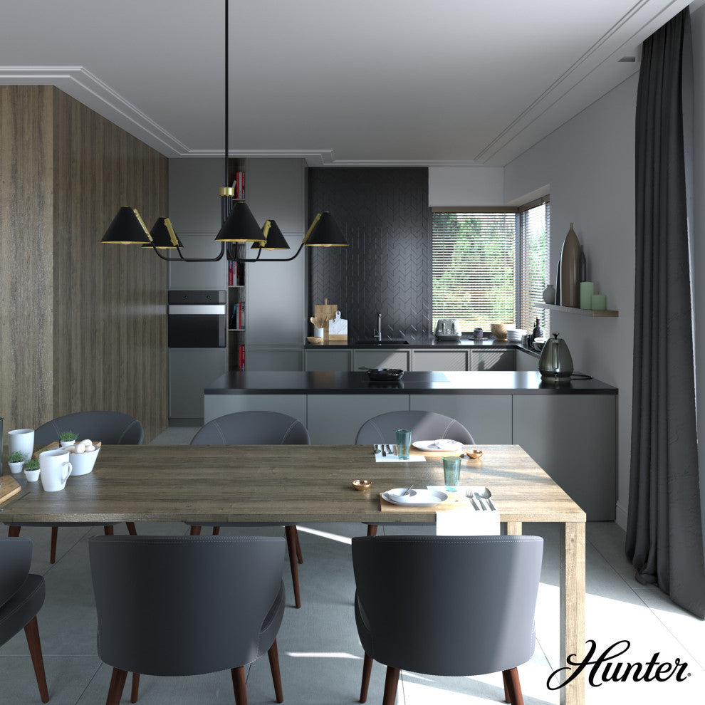 Hunter Grove Isle 5-Light Chandelier Light Fixture, Matte Black/Modern Brass