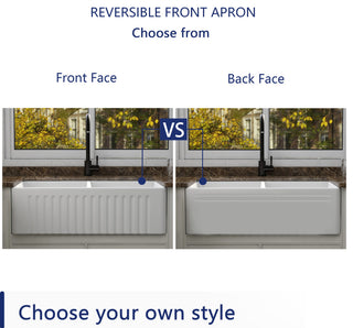 33'' x 18" White Farmhouse Ceramic Kitchen Sink,Reversible Double Bowl Sink