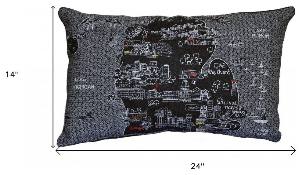 25" Black Minneapolis Nighttime Skyline Lumbar Decorative Pillow