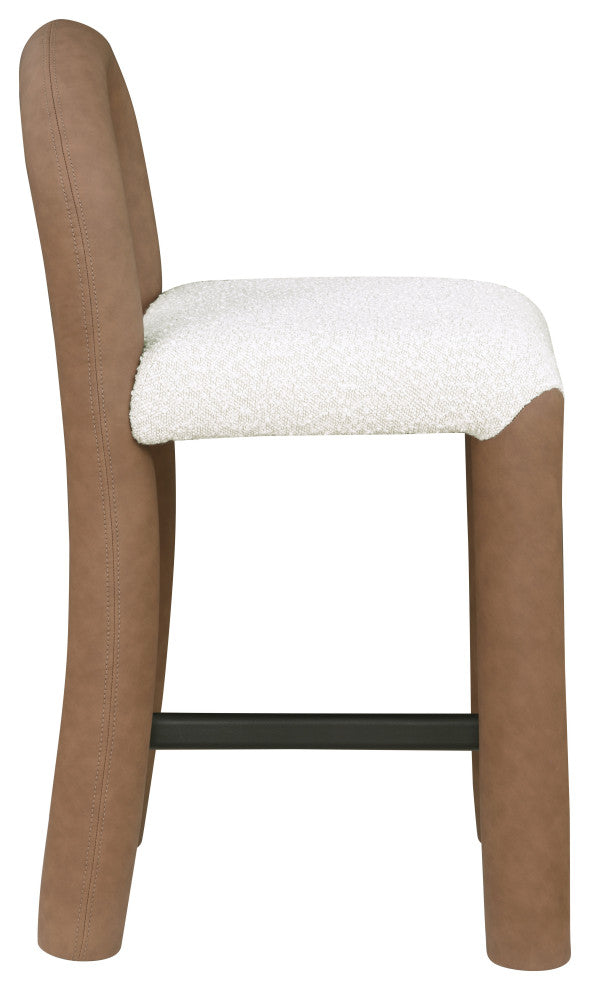 Amari Upholstered Bar and Counter Stool, Brown, Boucle Fabric and Vegan Leather