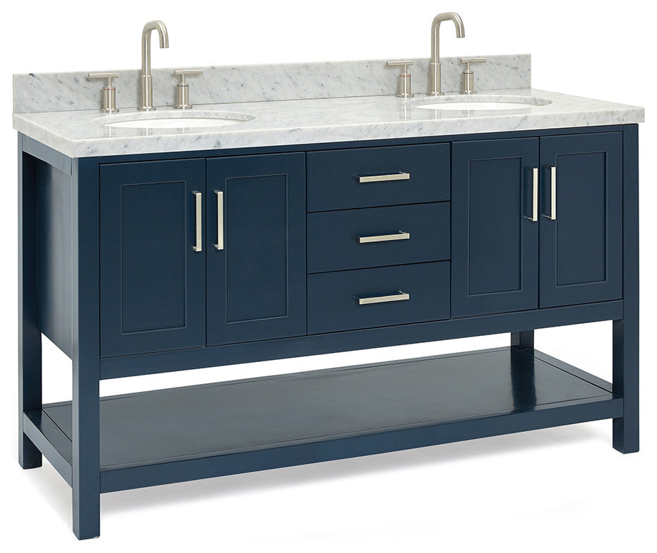 Magnolia 61" Oval Sinks Bath Vanity, 1.5" Carrara Marble