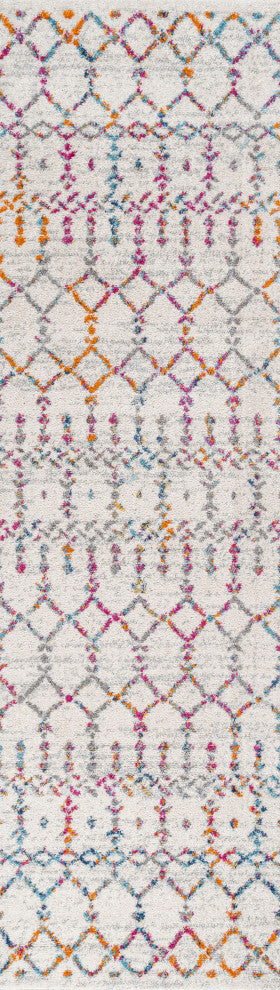 Moroccan HYPE Boho Vintage Diamond Runner Rug, Ivory/Multi, 2 X 8