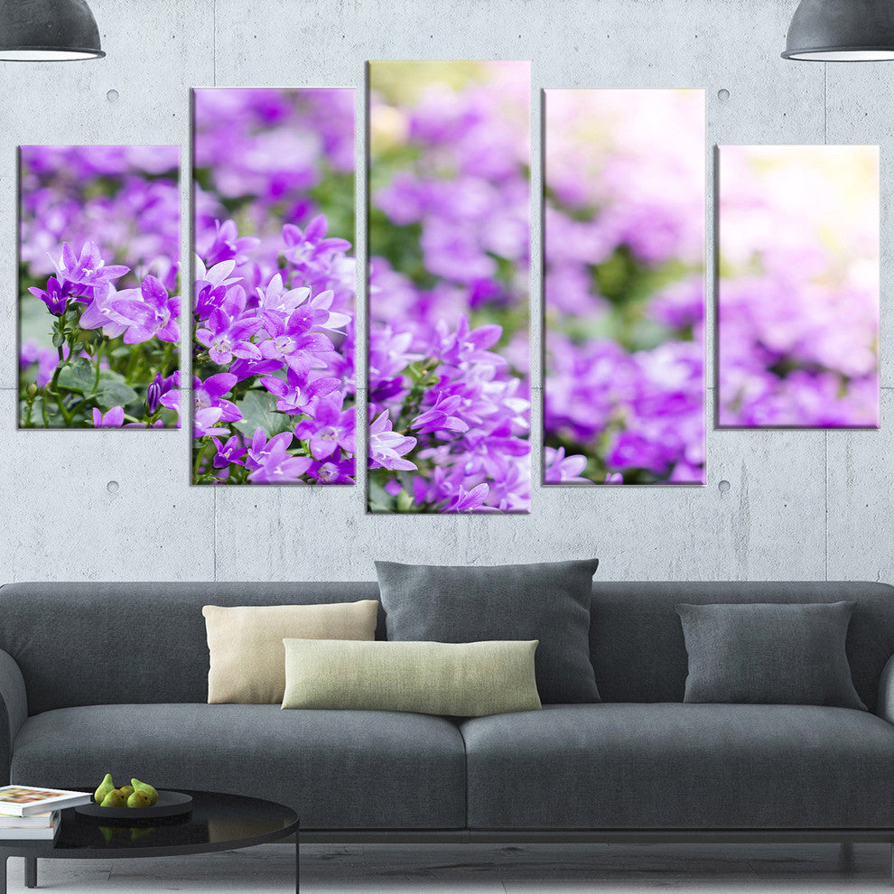 Beautiful Campanula Flower Bouquet, Floral Canvas Artwork, 60"x32", 5 Panels