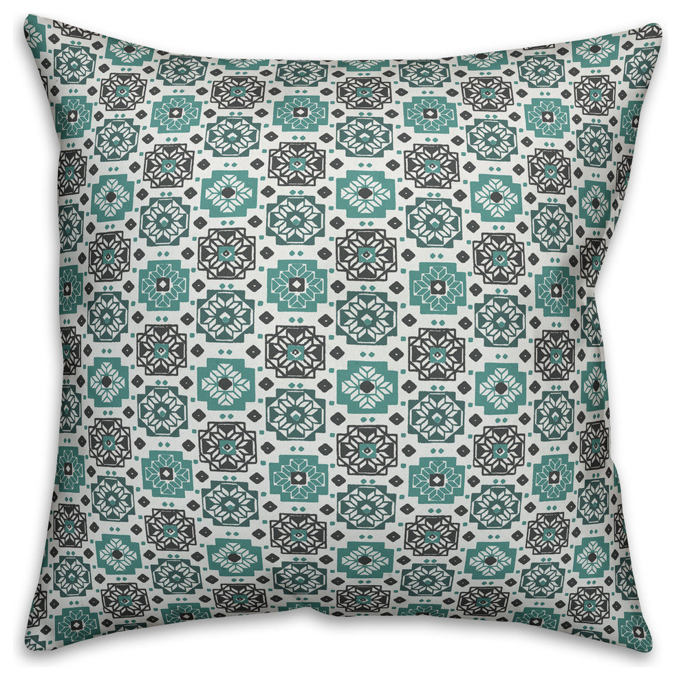 Square Flowers, Blue Throw Pillow, 16"x16"