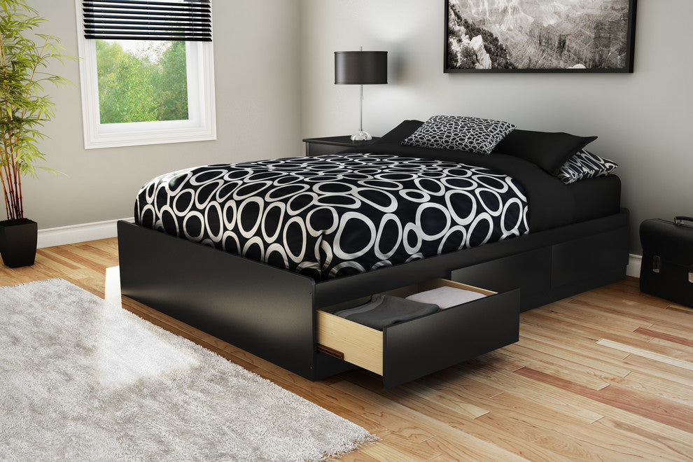 South Shore Step One Full Mates Bed, 54'' With 3 Drawers, Pure Black