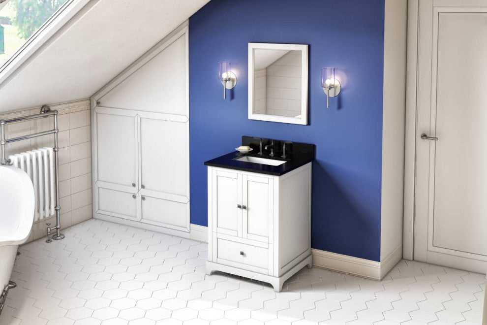 Addington Modern 24" White Vanity, Black Granite Vanity Top