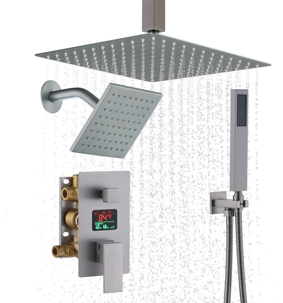 3 Function Wall Mounted Digital Display Shower System, Brushed Nickel