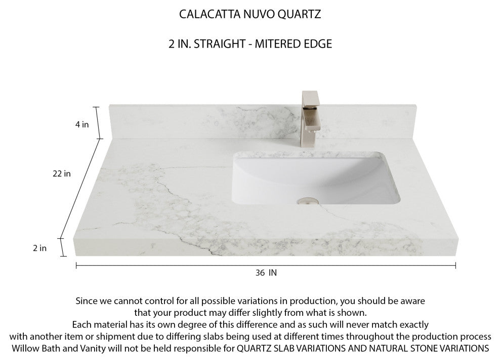 Sonoma 36 Right Offset Bath Vanity in Light Natural Teak with 2" Calacatta Nuvo