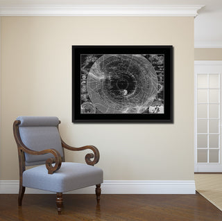 Antarctica South Pole Monochrome Map Print On Canvas With Frame, 28" X 37"