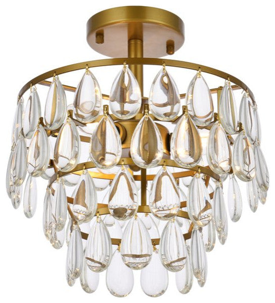Elegant Lighting Mila 3-LT Flush Mount 1103F12BR, Brass