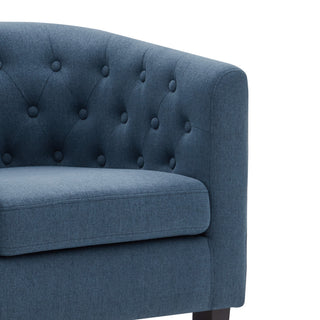 Upholstered Tufted Barrel Chair Roll Armrest Accent Chair, Navy Blue