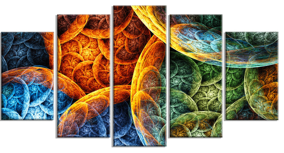 Vibrant Colorful Clouds, Contemporary Canvas Art Print, 60"x32", 5 Panels