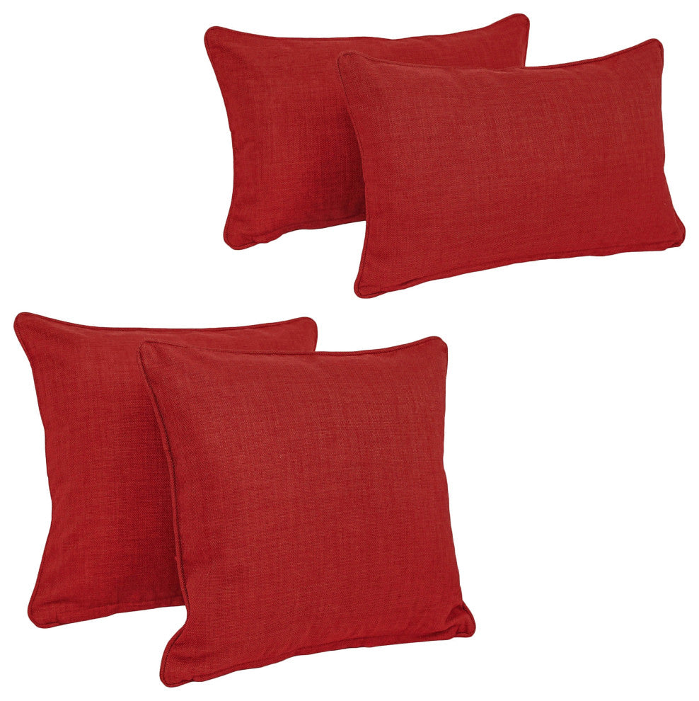Double-Corded Solid Outdoor Throw Pillows With Inserts, Set of 4, Paprika