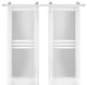 Double Barn Doors Opaque Glass 4 Lites / Mela 7222 White Silk / Silver 13FT Rail, 72" X 96" ( 2* 36x96)