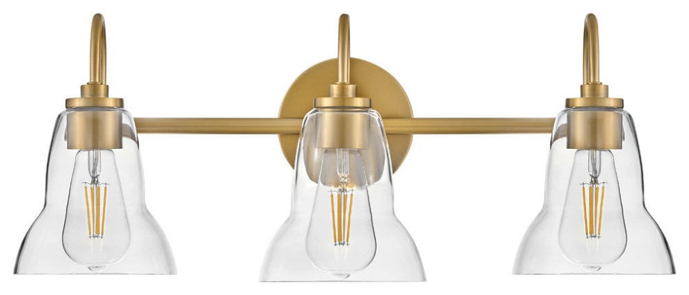 Lark Vera 24" Three-Light Bath Vanity Fixture, Lacquered Brass
