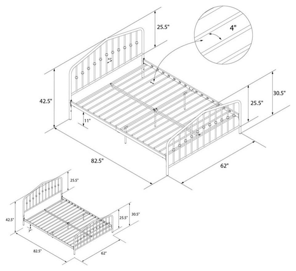 Novogratz Bushwick Queen Adjustable Metal Bed in White