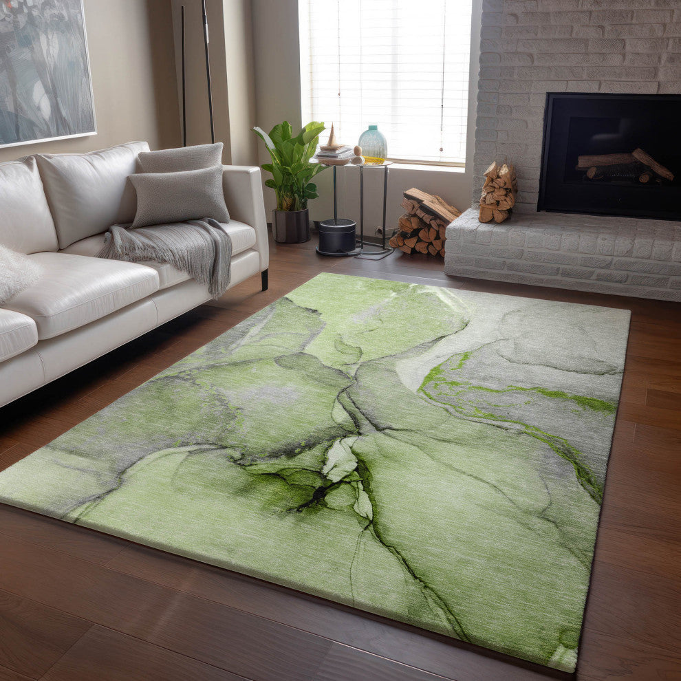 Premium Machine Washable Mayfield AMF506 Green 3' x 5' Rug