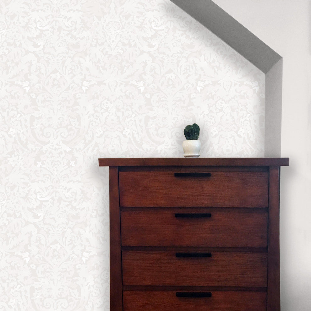 Antique Damask Wallcovering, Beige, Roll, Traditional