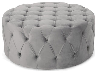 GDF Studio Limosa Round Tufted Velvet Ottoman, Gray