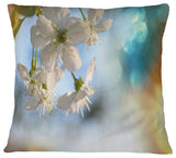 White Blossoming Cherry Tree Floral Throw Pillow, 16"x16"