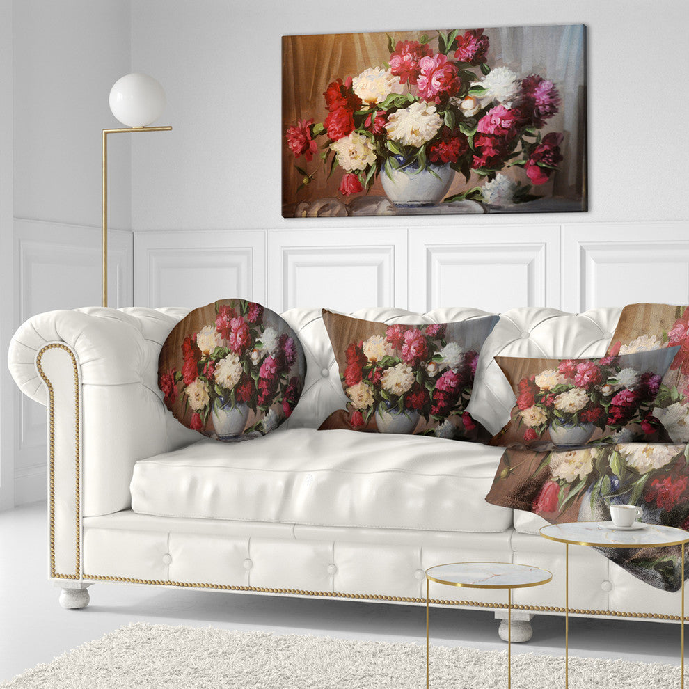 Bouquet of Blooming Peonies Floral Throw Pillow, 12"x20"