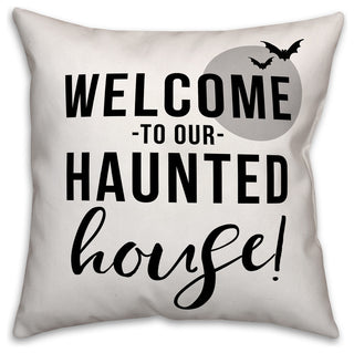 Welcome to our Haunted House Throw Pillow