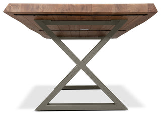 Brooks Dining Table, X-Base, 40"x116", Teak Top, Pewter Base