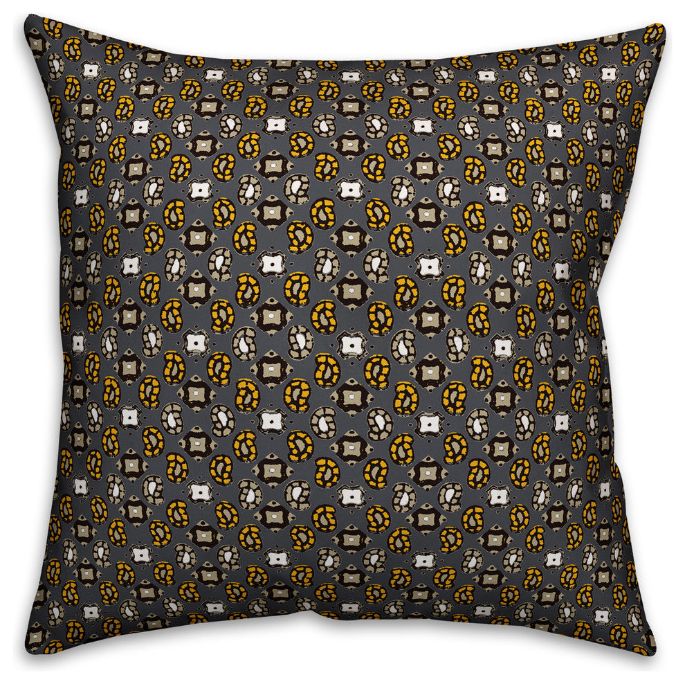 Tiny Paisley Pattern, Yellow Outdoor Throw Pillow, 20"x20"