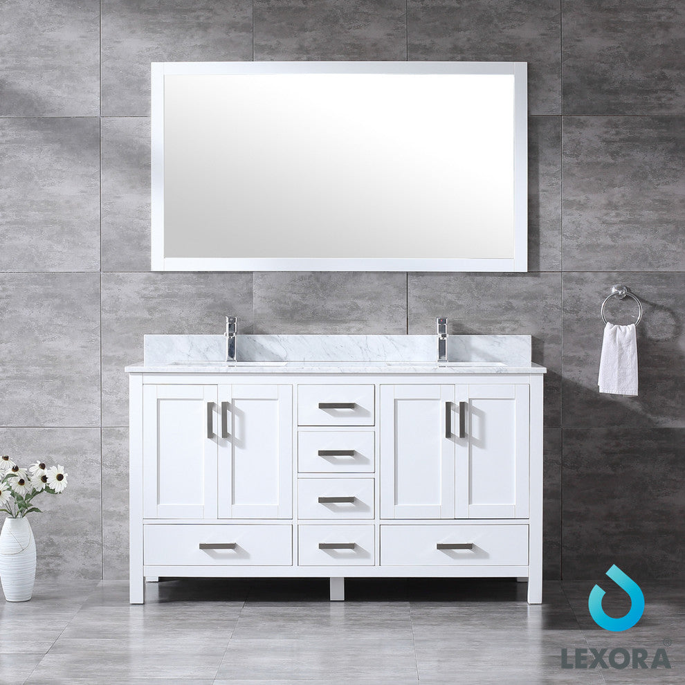 60" Double Vanity With Carrera Marble Top, Sink and 58" Mirror