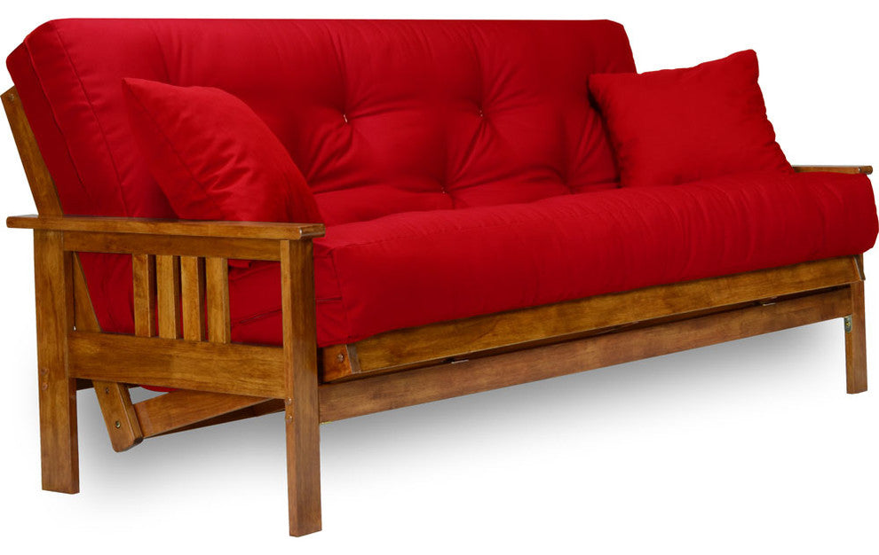 Stanford Futon Sleeper Sofa Bed, Frame, 8" Mattress, Red, Full