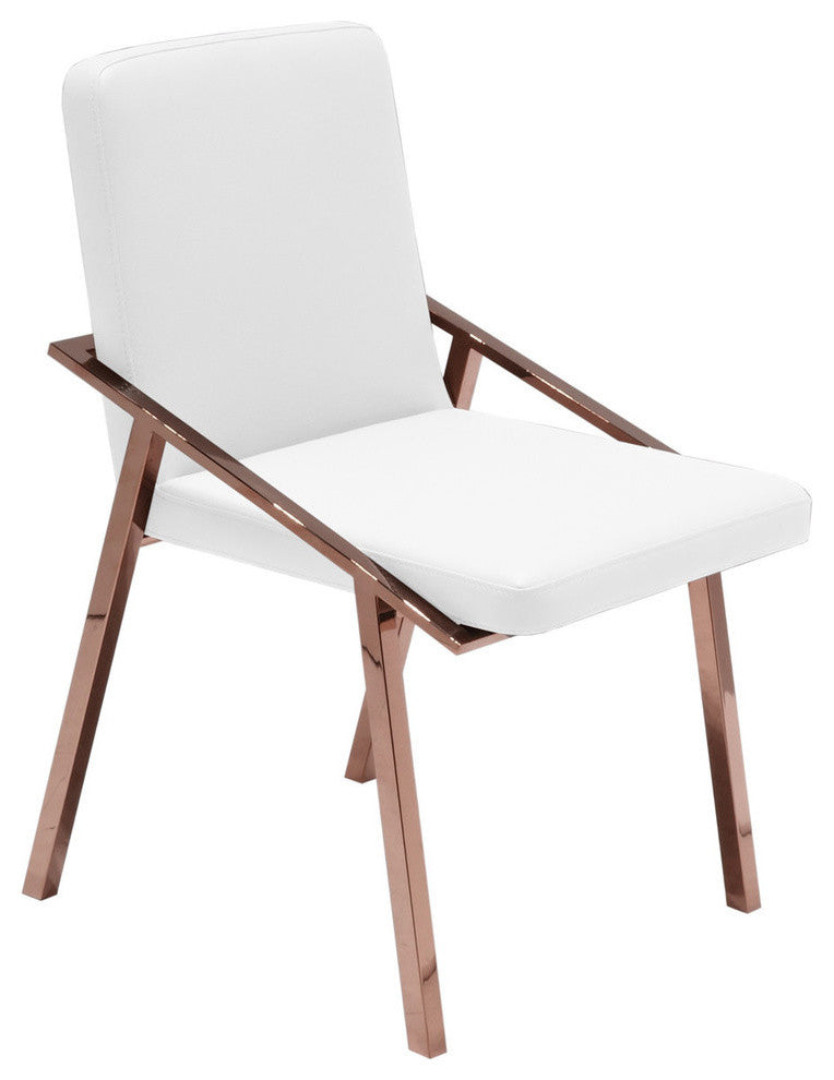 Nika Modern Dining Chair, Contemporary Side Chair, Rose Gold, Faux Leather Black