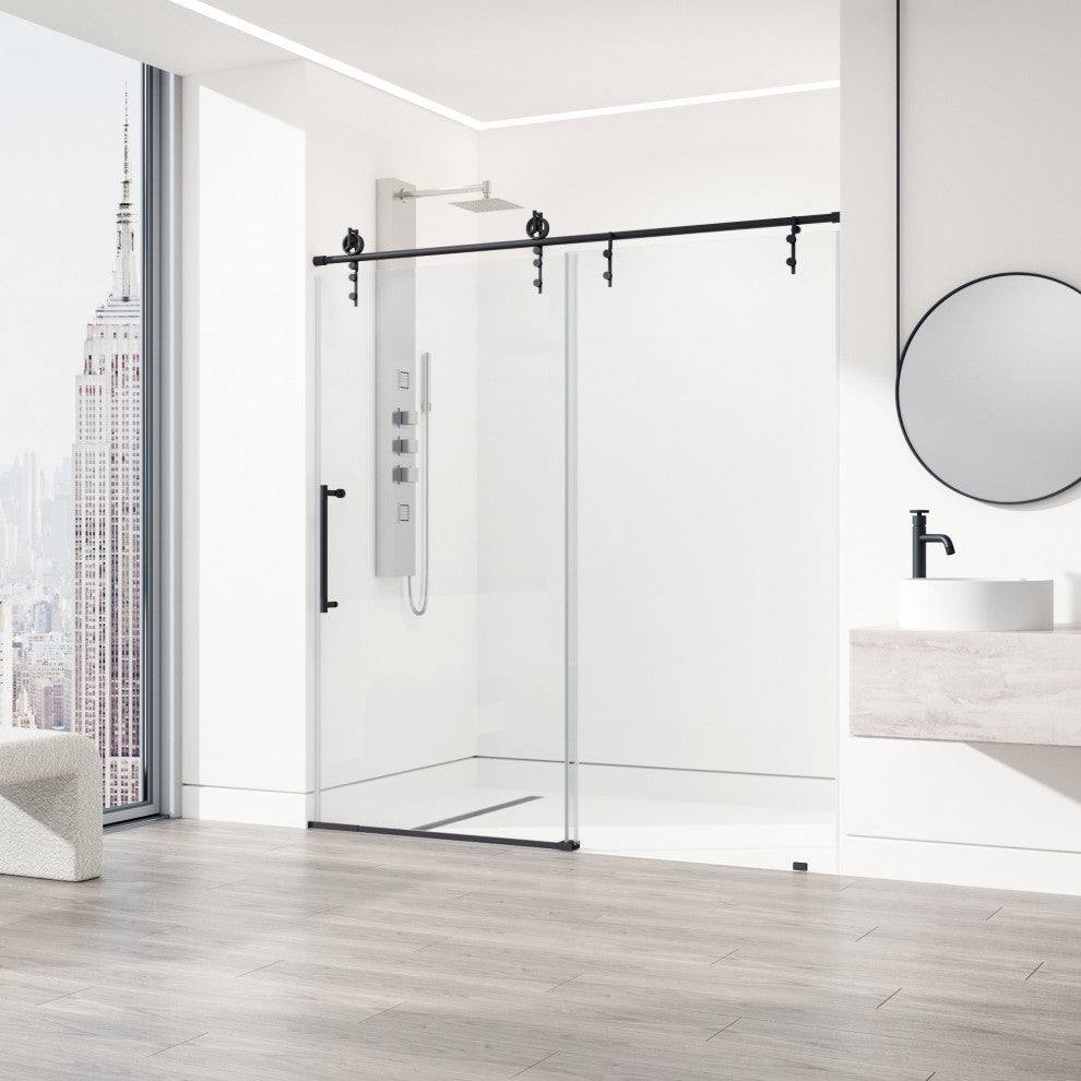 VIGO Hamilton Frameless Sliding, Matte Black, Shower Door, 56" to 60" W X 78" H, Clear Glass