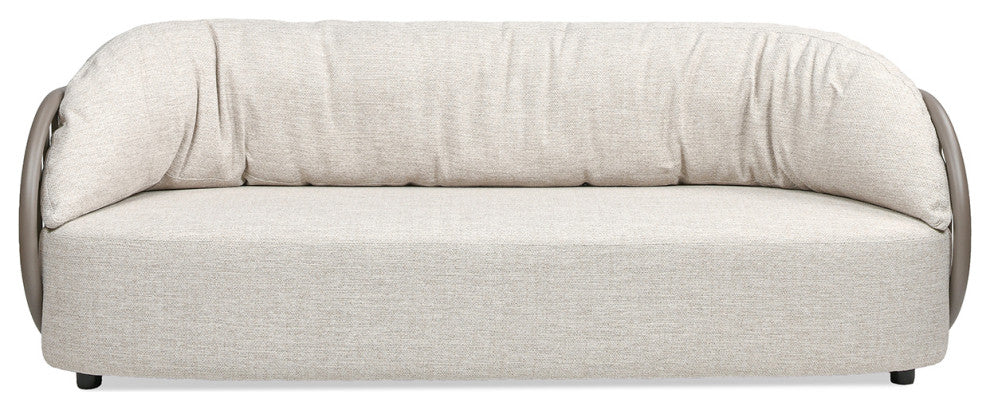 Harper 83" Taupe Greige Aluminum Barrel Deep Seating Outdoor Patio Sofa, Oat Beige Axroma Olefin