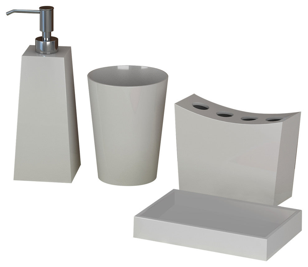 nu steel Elegant, Set of 4, Soap Dish, Toothbrush Holder, Tumbler & Lotion Pump