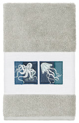 100% Turkish Cotton Ava Embellished Hand Towel, Light Gray