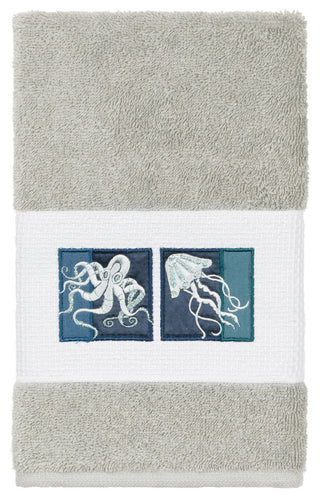 100% Turkish Cotton Ava Embellished Hand Towel, Light Gray