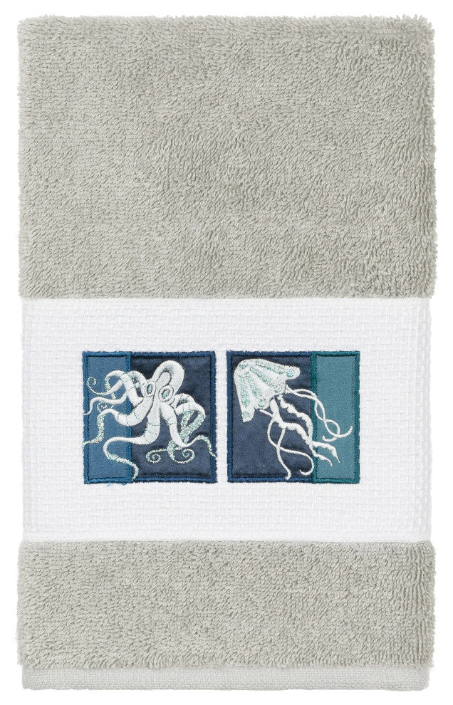 100% Turkish Cotton Ava Embellished Hand Towel, Light Gray