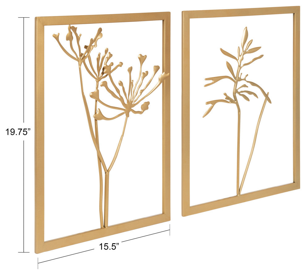 Malak Metal Framed Wall Art Set, Gold, 2 Piece