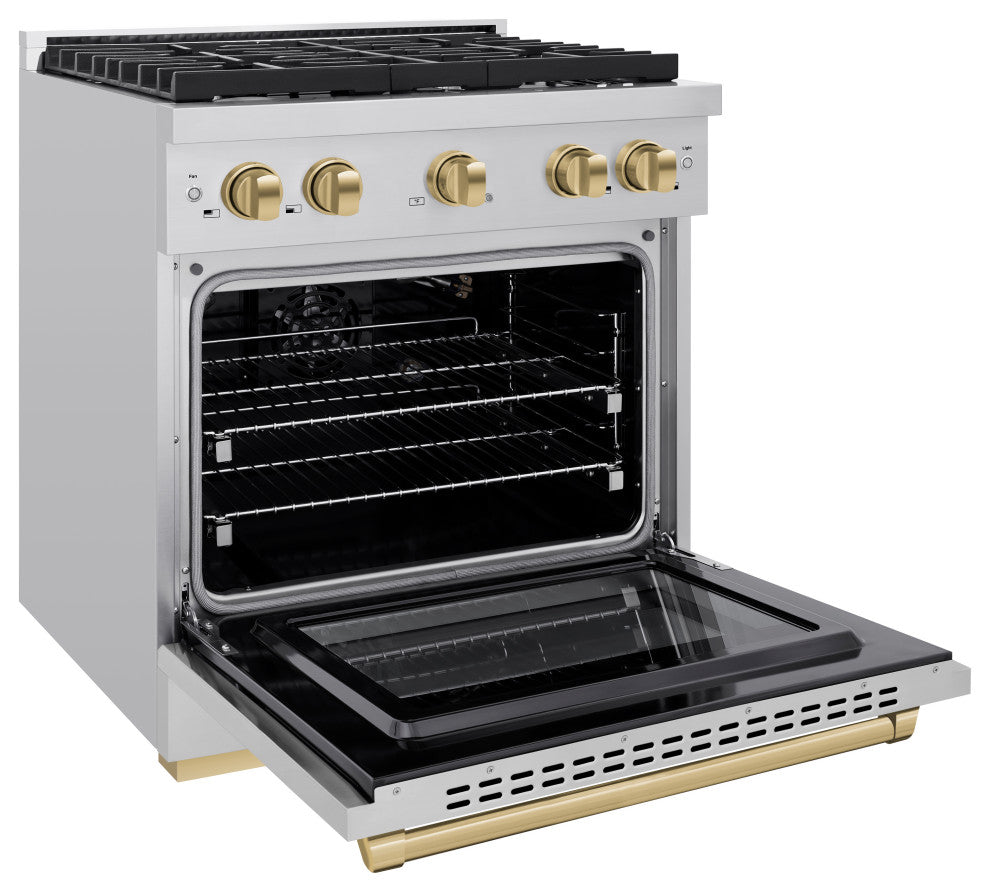 ZLINE 30" Gas Range, Stainless Steel With Champagne Bronze SGRZ-30-CB