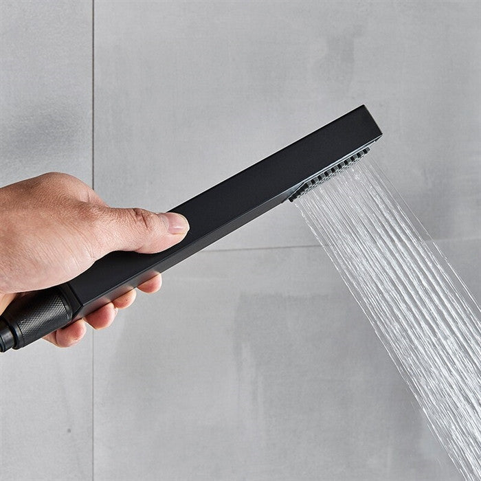 Savona 22" Matte Black Rainfall Shower System, Square Handheld Shower, LED