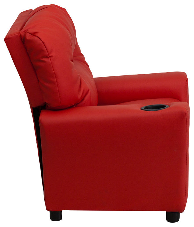 Flash Furniture Vinyl Upholstered Kids Recliner with Cup Holder in Red