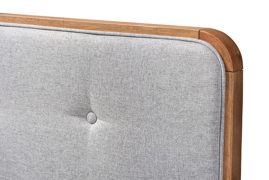 Palina Mid-Century Modern Light Gray Walnut Brown Wood Queen Size Headboard
