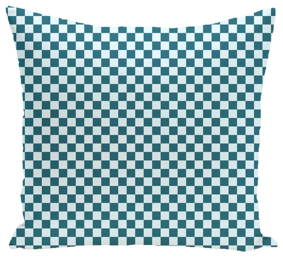Gingham Check Geometric Print Pillow, Teal, 18"x18"