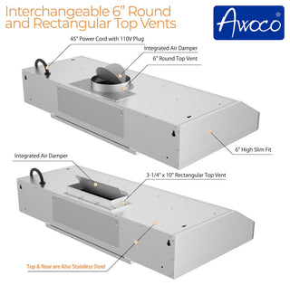 Awoco Classic Range Hood with Stainless Steel Cabinets, 36"
