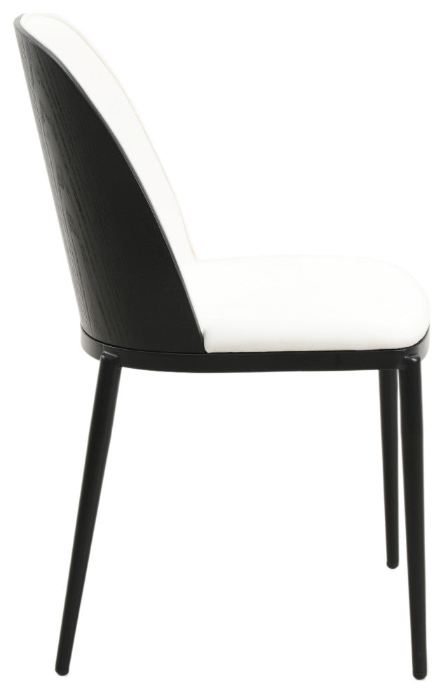 LeisureMod Tule Dining Side Chair With Upholstered Seat and Steel Frame, Black/White
