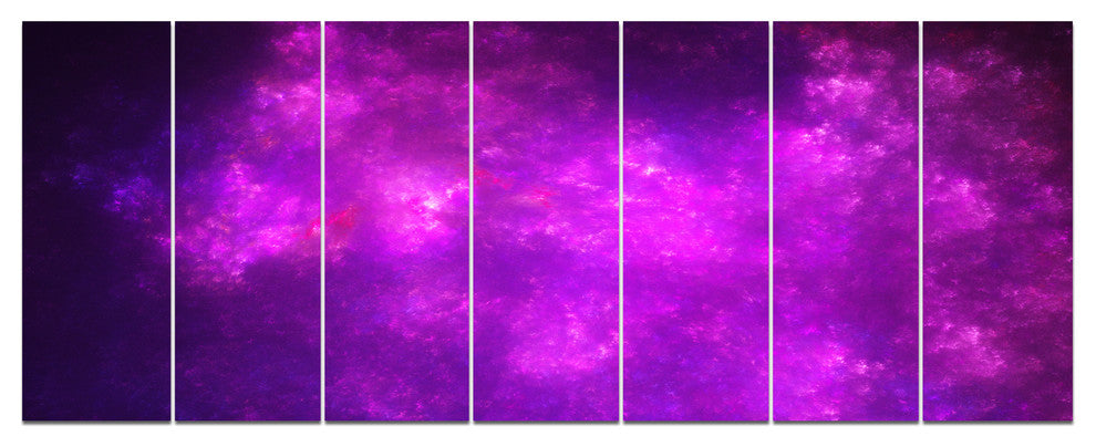 Purple Starry Fractal Sky, Abstract Canvas Art Print, 83"x32", 7 Panels